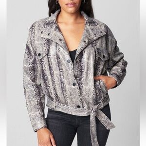 Blank NYC faux snakeskin Moto bomber jacket black gray size XS
